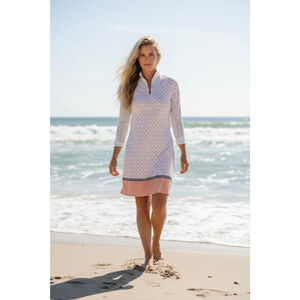 Women's CABANA LIFE Amelia Island Long Sleeve Dress Size Small White/Orange/Blue